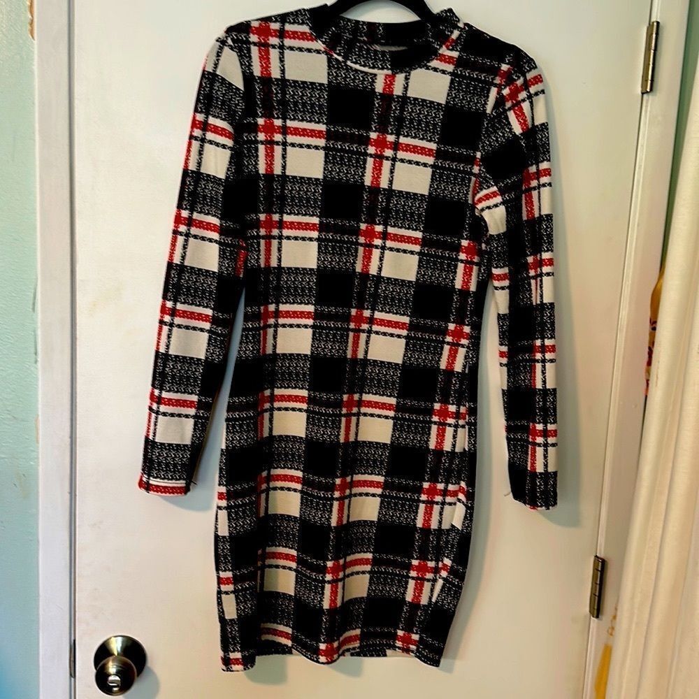 Plaid long sleeved mini dress
